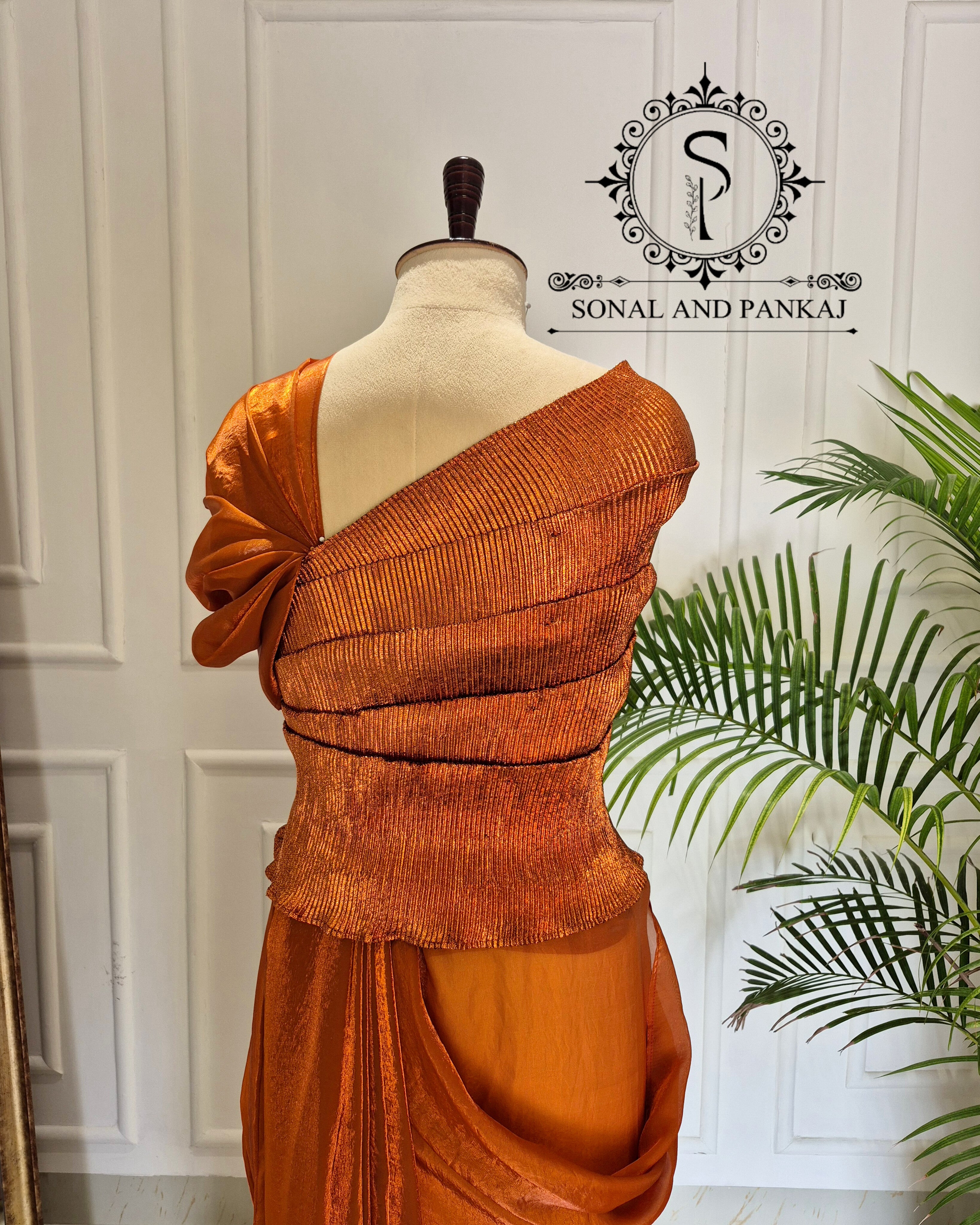 Desi Girl Vibe - Burnt Orange Stretchable Top - SA01641 (Without Saree)