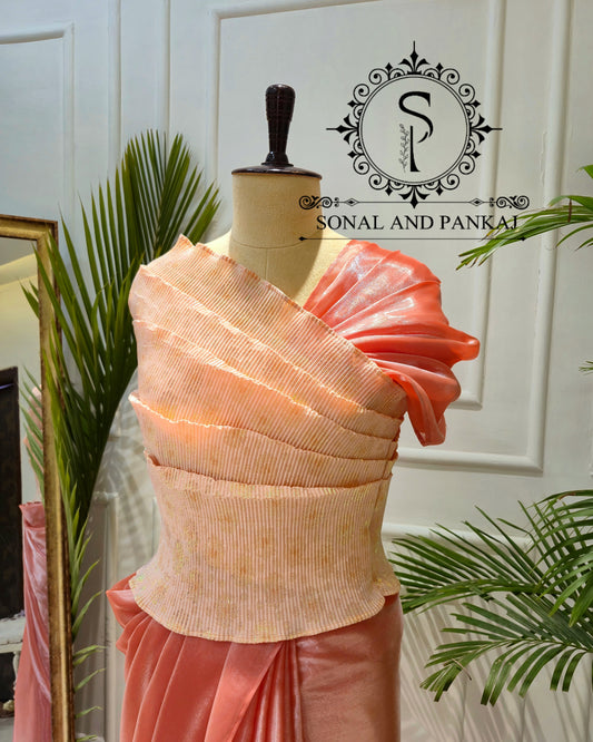 Desi Girl Vibe - Sun Kissed Peach Stretchable Top - SA01638 (Without Saree)