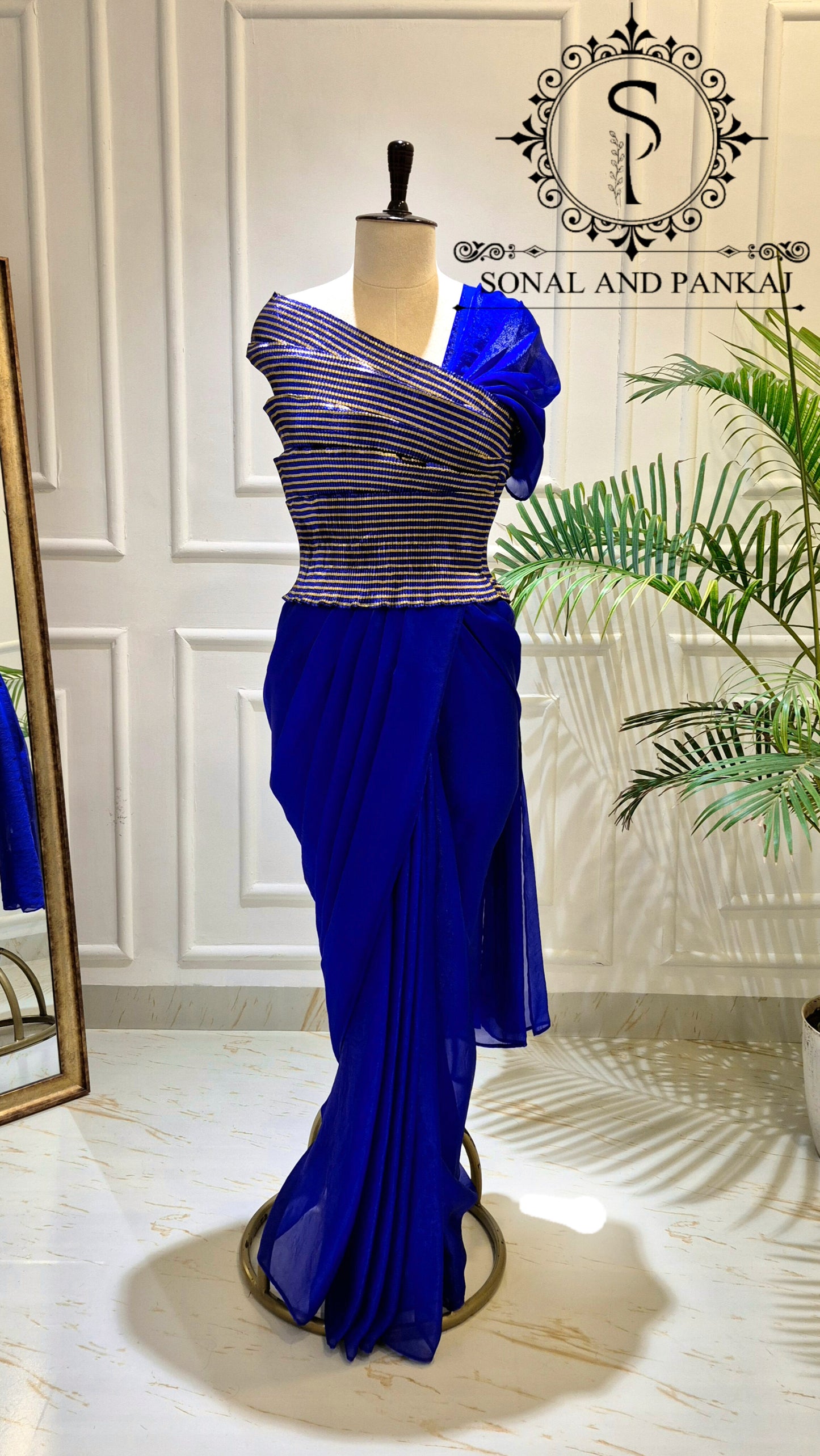 Chemisier de créateur imprimé Ikkat avec sari vin - SA00943