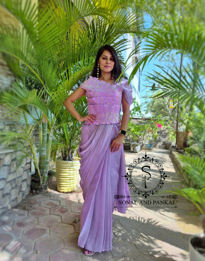 Chemisier de créateur imprimé Ikkat avec sari vin - SA00943