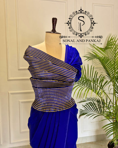 Desi Girl Vibe - Electric Royale Blue Stretchable Top - SA01642 (Without Saree)