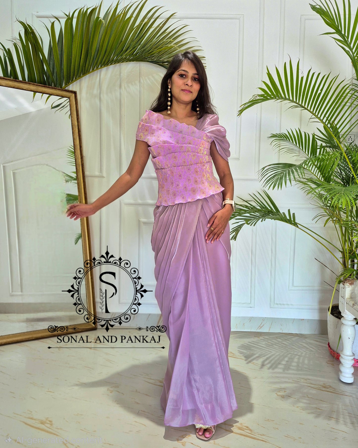 Chemisier de créateur imprimé Ikkat avec sari vin - SA00943