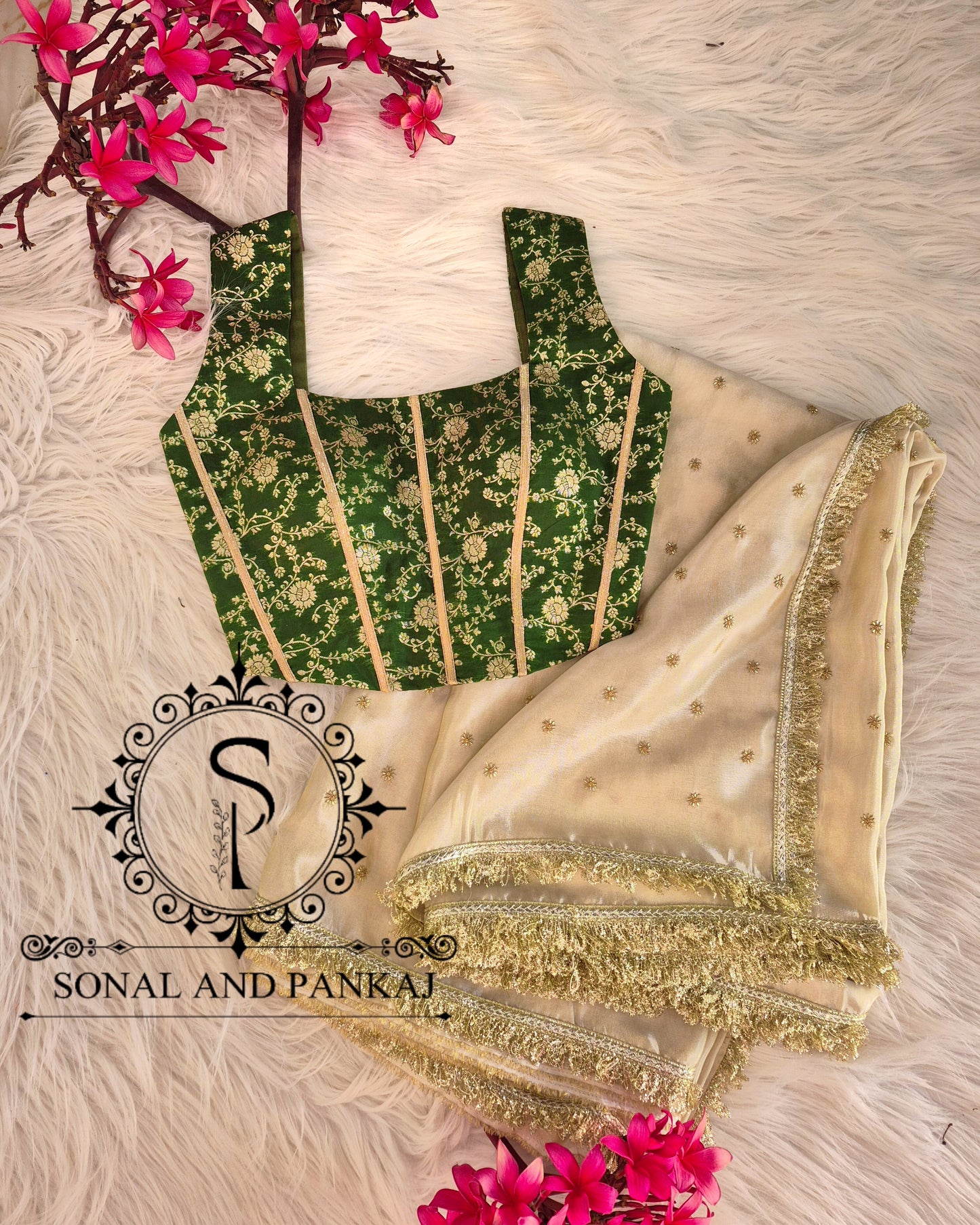Chandani Corset Glam - Olive Green Corset Blouse & Designer Saree - SA01629