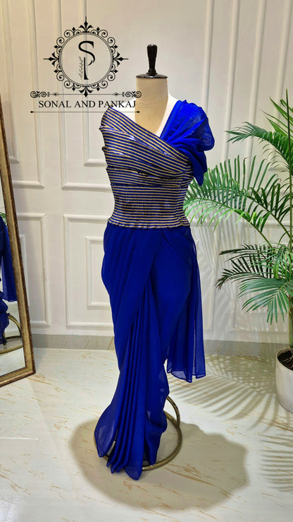 Chemisier de créateur imprimé Ikkat avec sari vin - SA00943