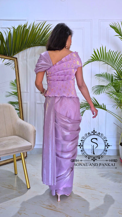 Chemisier de créateur imprimé Ikkat avec sari vin - SA00943