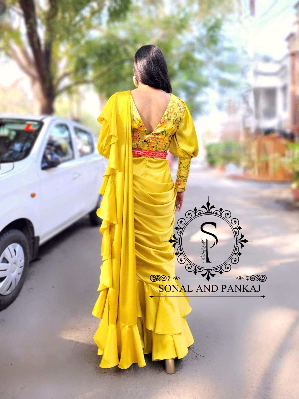 Saree style drape gown