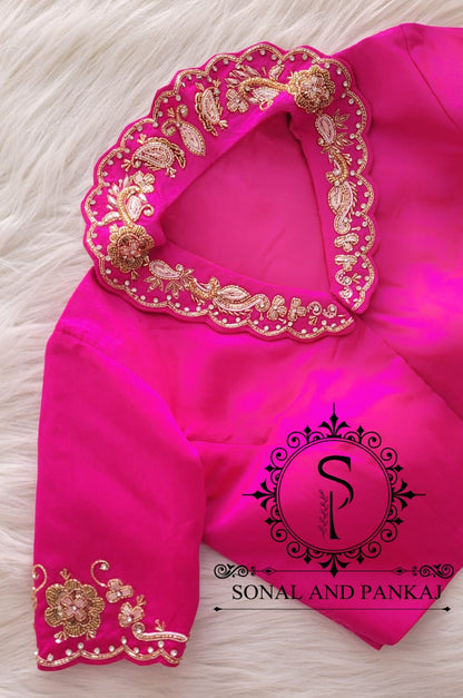 Hot Pink Hand Embroidered Blouse - BL000838