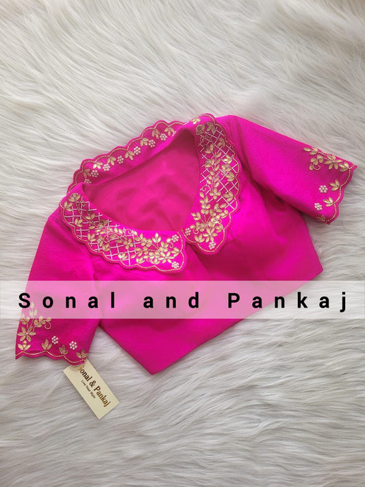 Hot Pink Silk Hand Embroidered Blouse - BL00866