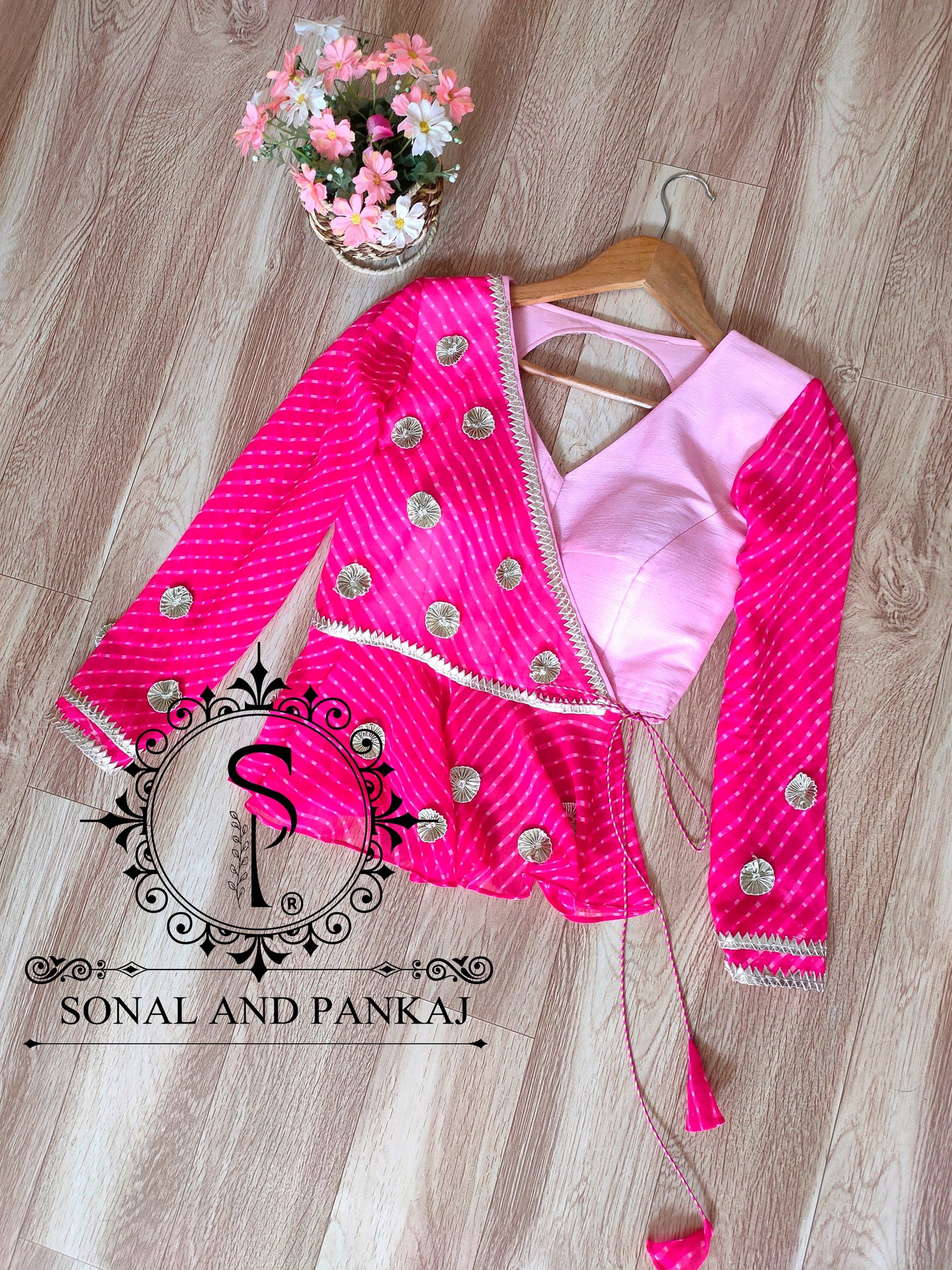 Pink Moothra Peplum Jacket Style Blouse Only- BL00931