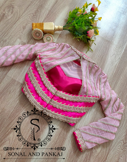 Baby Pink & Bottle Green Cowl Saree With Stitched Designer Blouse - SA00531