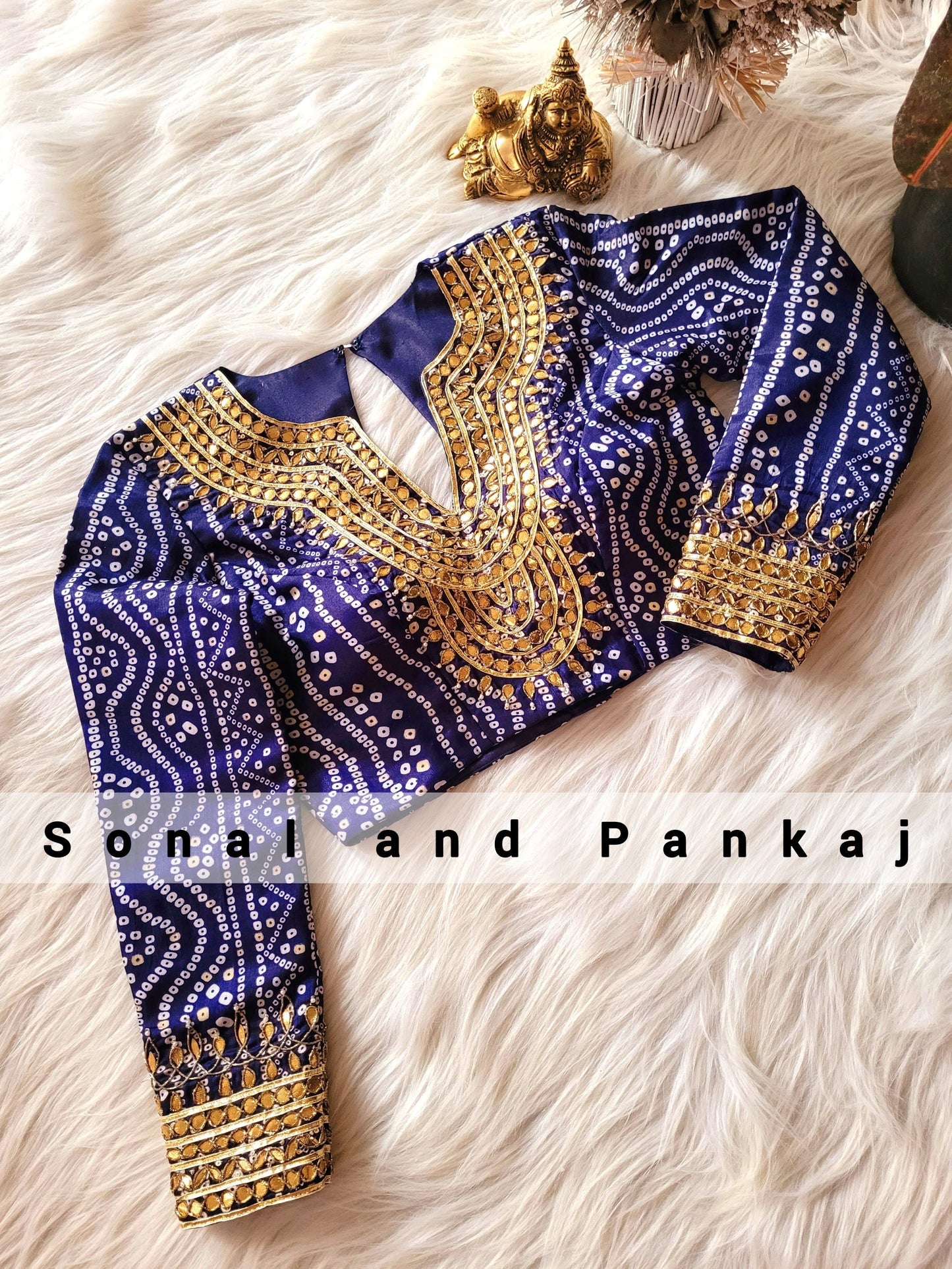 Navy Blue Bandhani Gotta Patti Hand Embroidered Blouse - BL01045