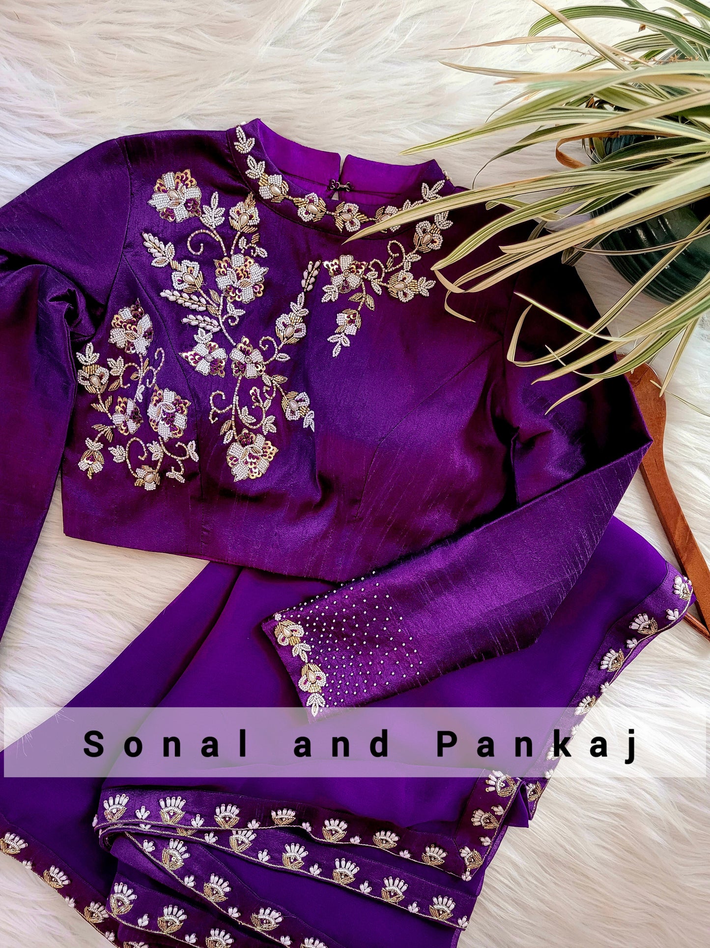 Hand Embroidered Purple Saree & Blouse - SA00988