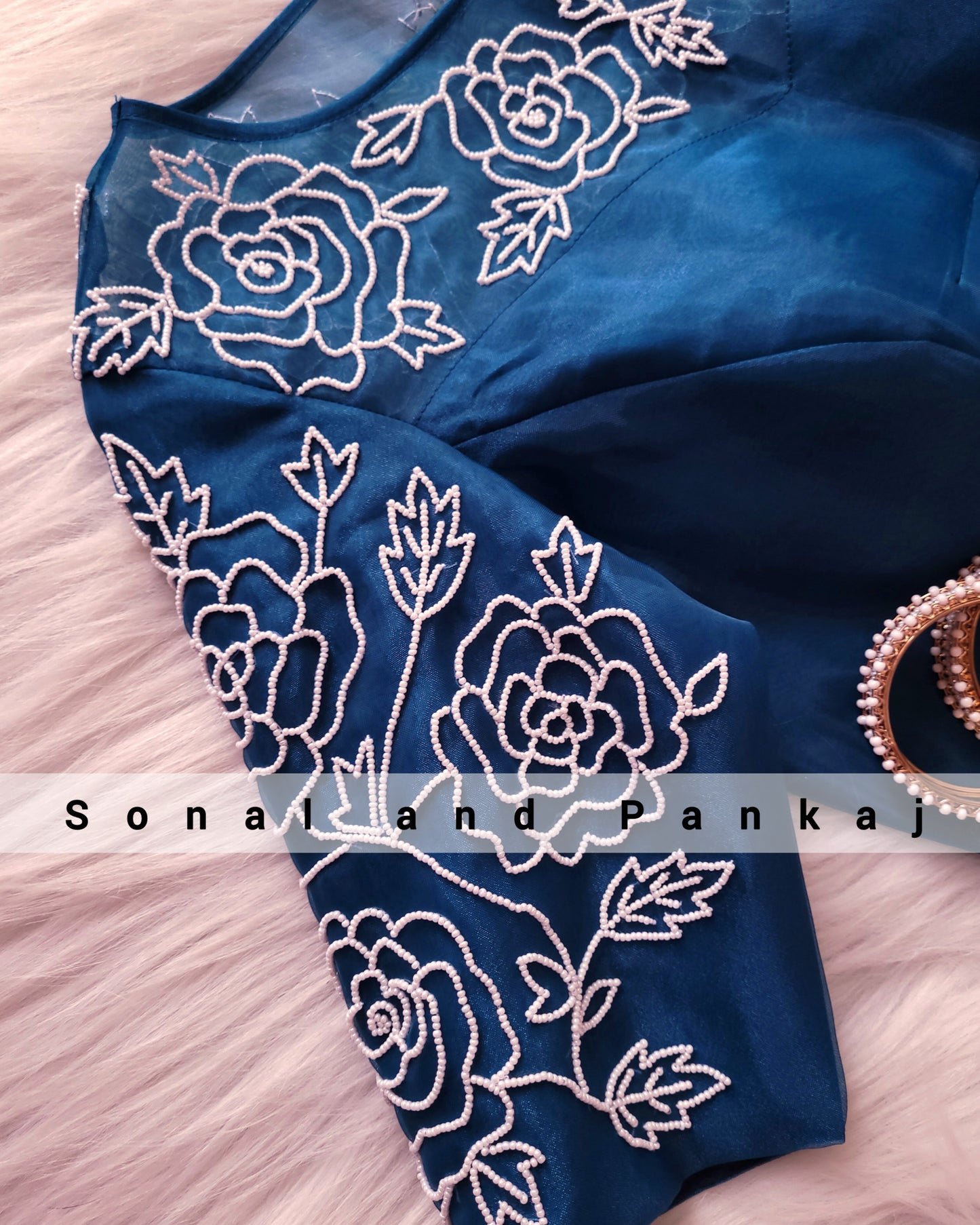 Peacock Blue Hand Embroidered Blouse - BL01037
