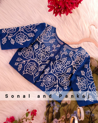 Peacock Blue Hand Embroidered Blouse - BL01037