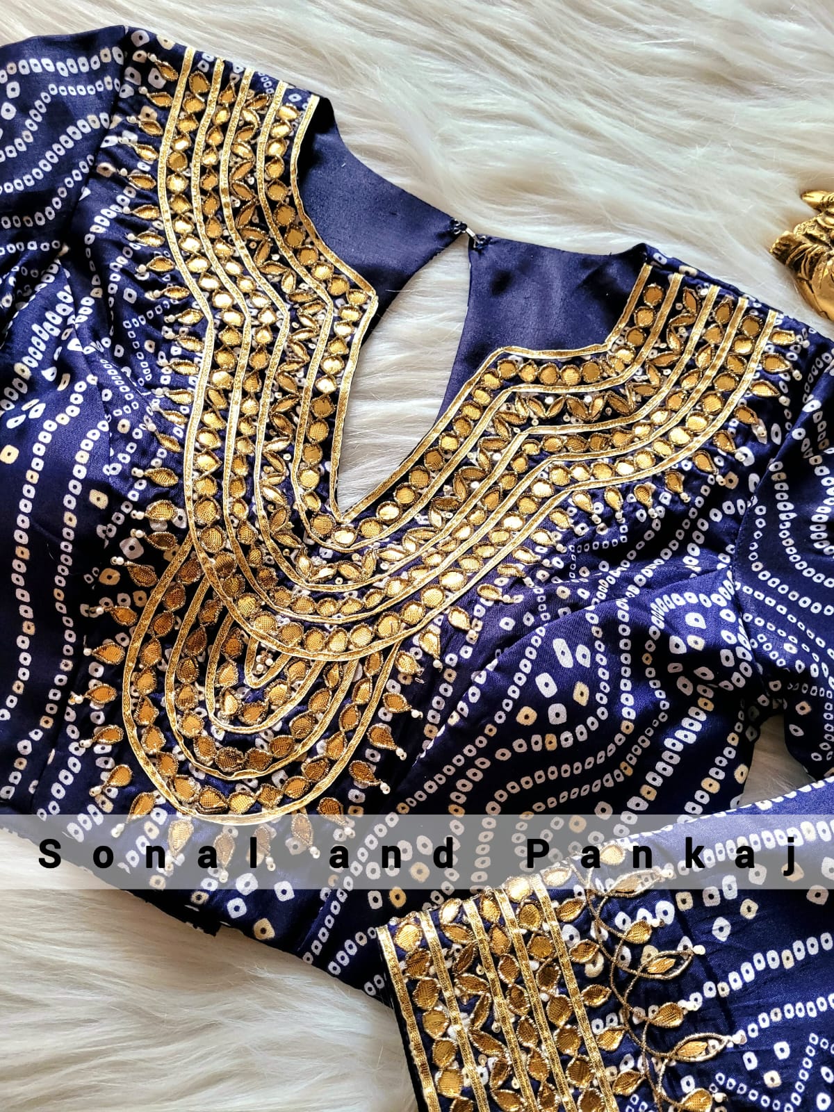 Navy Blue Bandhani Gotta Patti Hand Embroidered Blouse - BL01045
