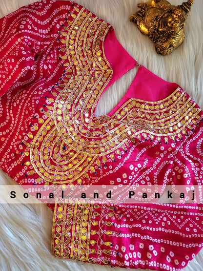 Pink Bandhani Gotta Patti Hand Embroidered Blouse - BL01044
